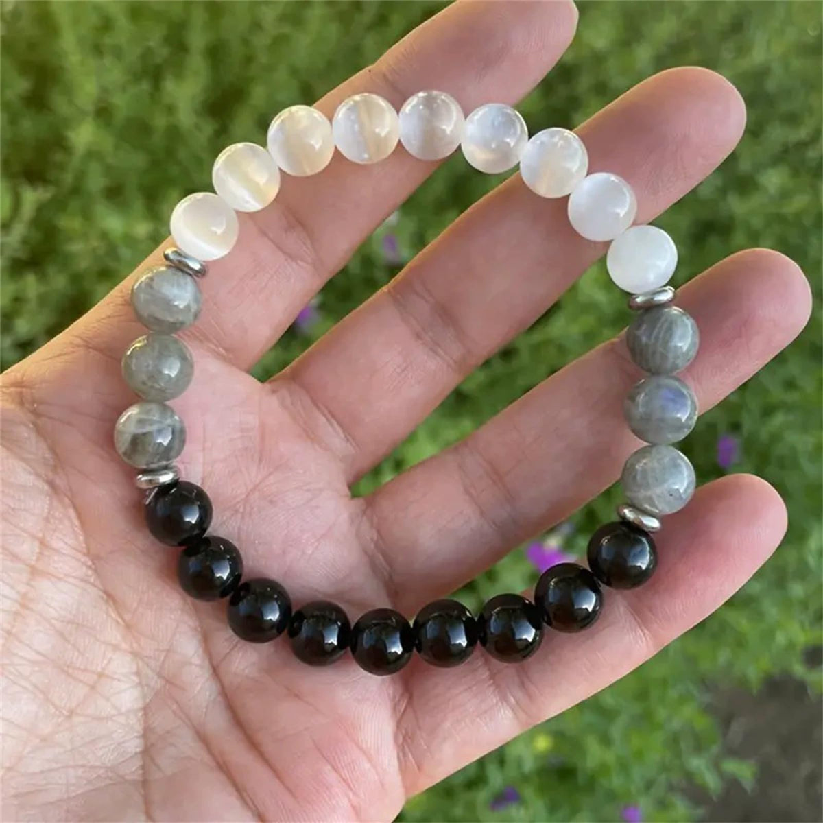 FYXOTI Natural Stone Wealth Money Bracelet Beaded Protection Bracelet for Women Adjustable Lucky Feng Shui Black Obsidian Handmade Jewelry Gift