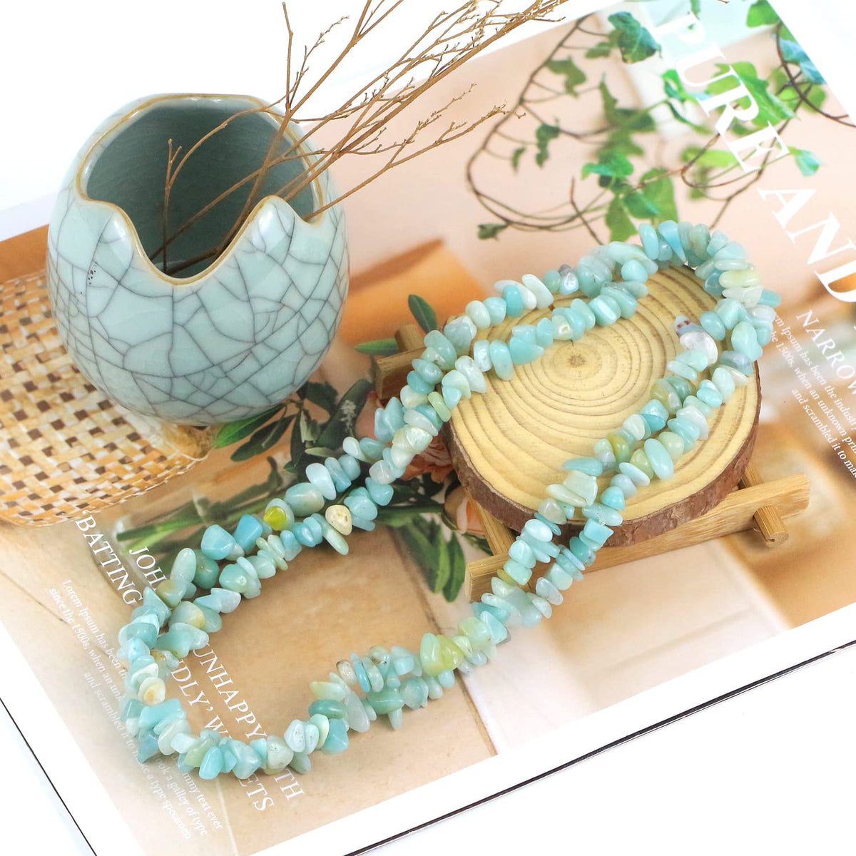 31 inches Chip Stone Loose Gemstones Beads Drilled Strand for Jewelry Making (Amazonite)