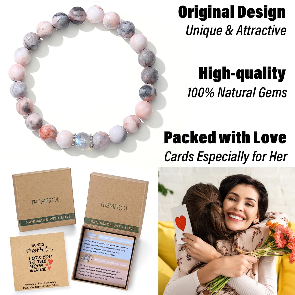 THEMEROL Bonus Mom Gifts Step Mom Mothers Day Gifts Bracelets for Women Moms Birthday Gift for Moms Who Have Everything Personalized Presents Christmas Valentines Day