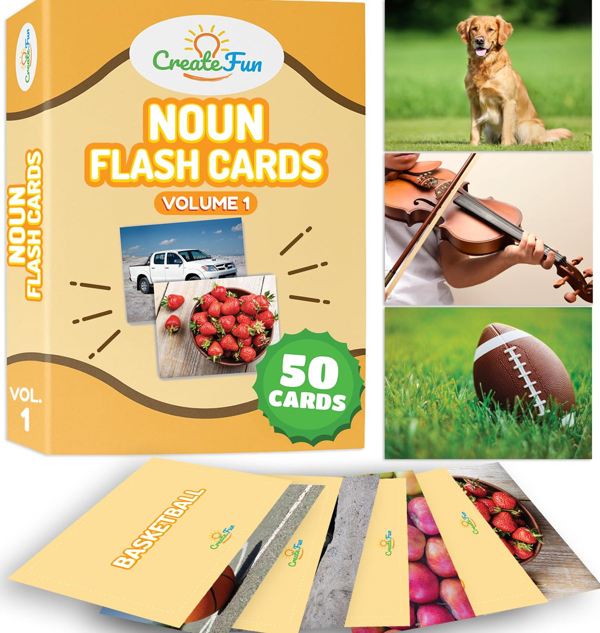 50 Noun Flash Cards, Fun Vocabulary Builder Educational Learning Photo Cards for Kids, Homeschool, Adults, Seniors, Speech Therapy, ESL, Autism, Dementia, Aphasia, SLP, ABA, and Occupational Therapy