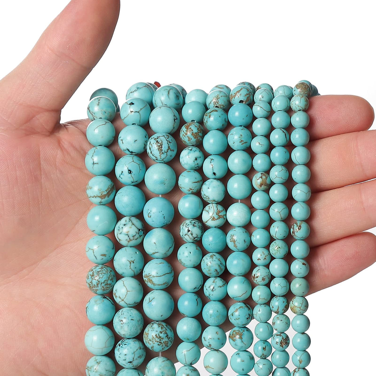 60pcs 6mm Natural Turquoise Gemstone Beads Energy Healing Crystal Round Loose Stone Beads for Jewelry Making, DIY Bracelets Necklaces