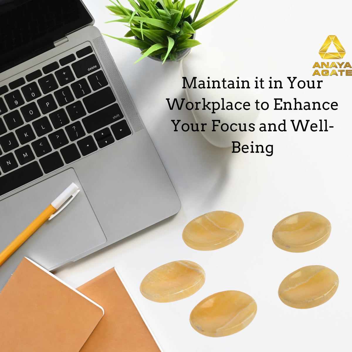 Anaya Agate Yellow Calcite Worry Stones Certified Crystal Thumb Worry Stone for Anguish, Relaxing and Soothing Balance Stones for Meditation, Stress Relief Crystals and Healing Stones for Men, Women