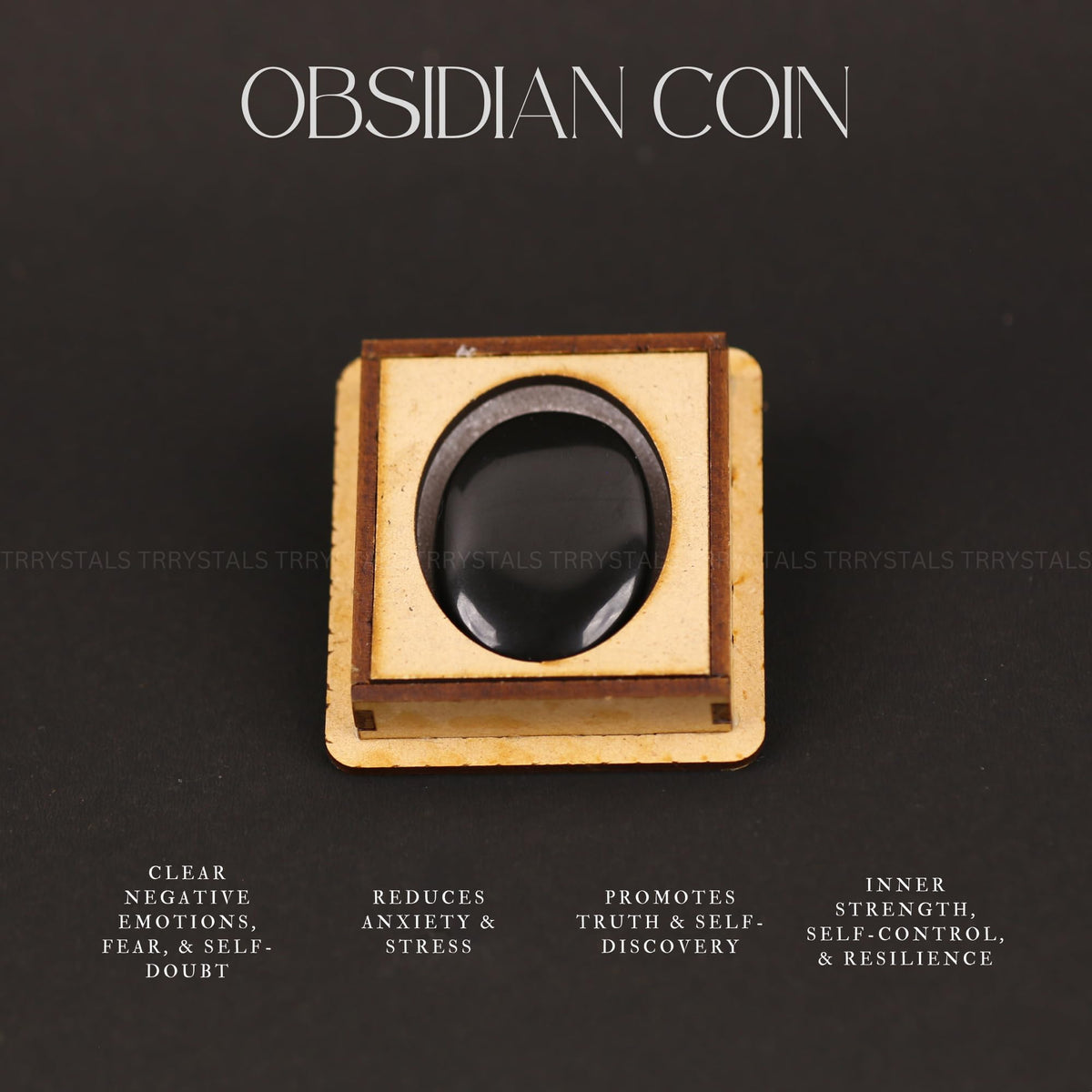 TRRYSTALS Natural Black Obsidian Zibu Coin | Engraved Gemstone Coin for Meditation & Décor | Small Polished Stone Collectible Token For Good Luck