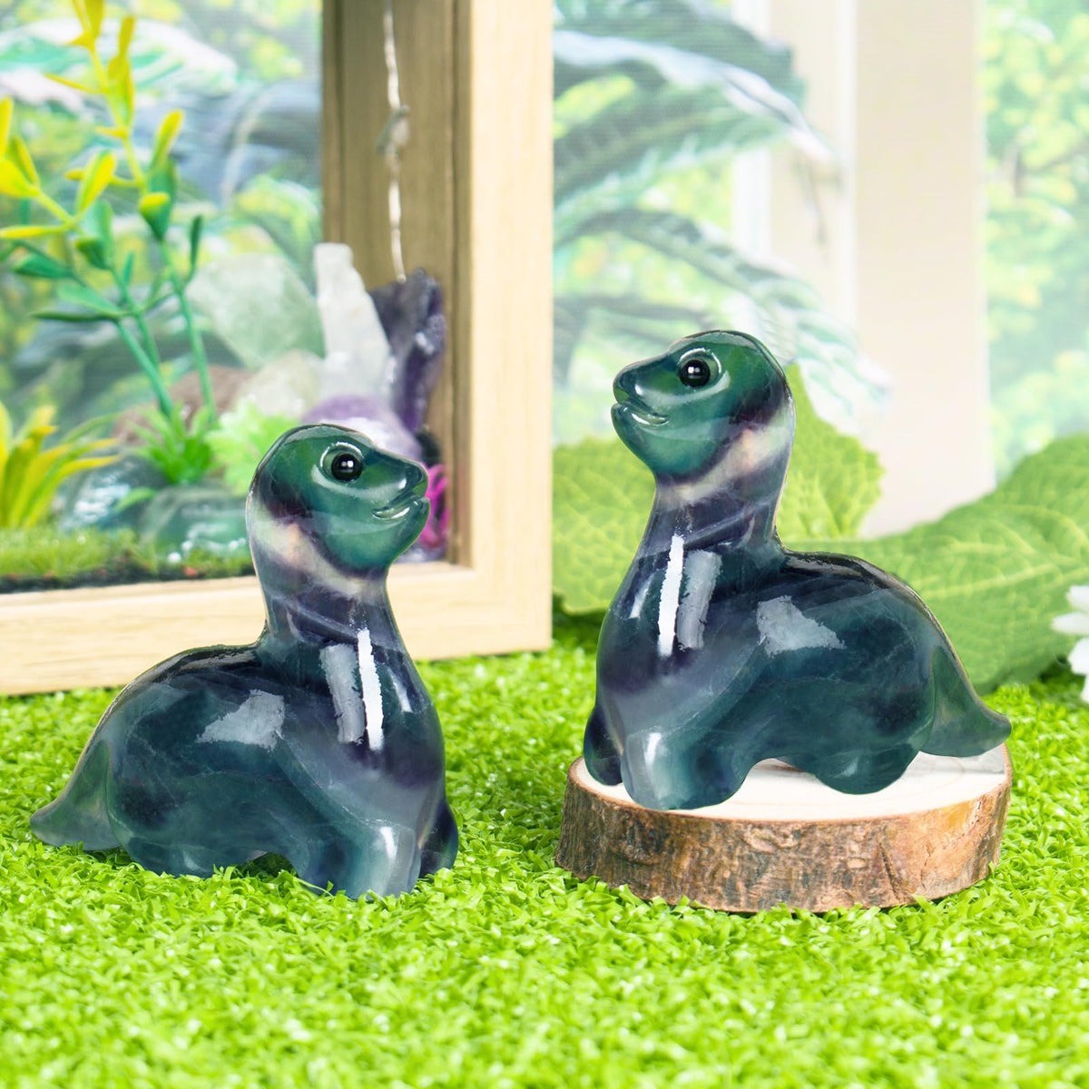 Hguxmcu Hand Carved Rainbow Fluorite Dinosaur Figurine 2 Inch Healing Crystal Statue Realistic Gemstone Animal Sculpture Reiki Energy Decor Lucky Gift for Meditation Collectors