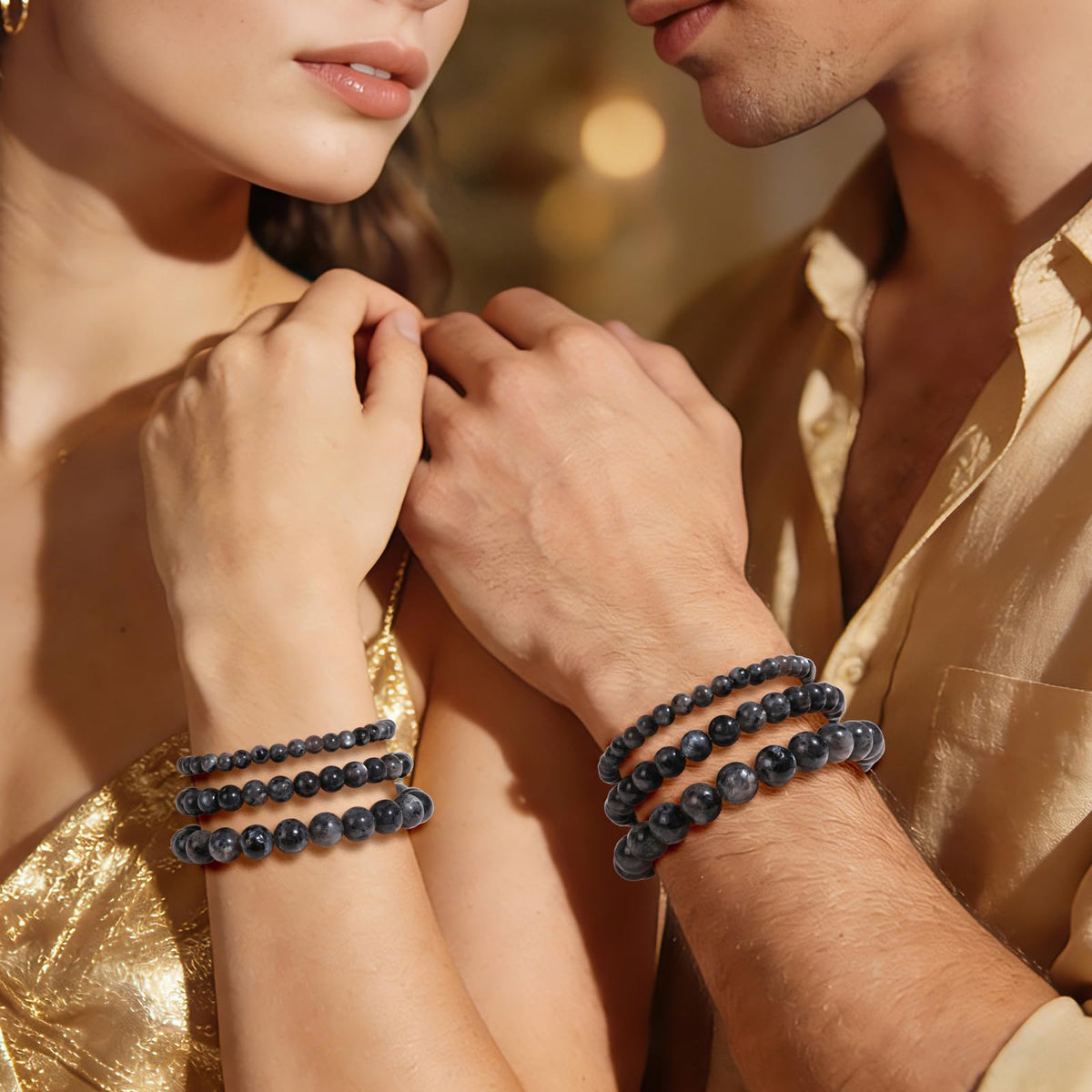Risyfjew 4MM Handmade Labradorite Natural Gemstone Stretch Elastic Bracelet,PE Film Anti-oxidation Packaging Natural Stone Crystal Healing Power Energy Gifts for Adult