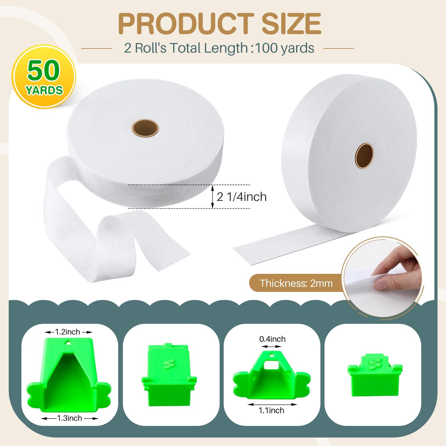 Ceoighe Fabric Roll Batting Strips with Tube Maker, 2 Rolls 100 Yards Total, 2 1/4 Inch Cotton Blend Quilt Batting for Quilting, Rugs, Braided Mats, DIY Sewing Projects