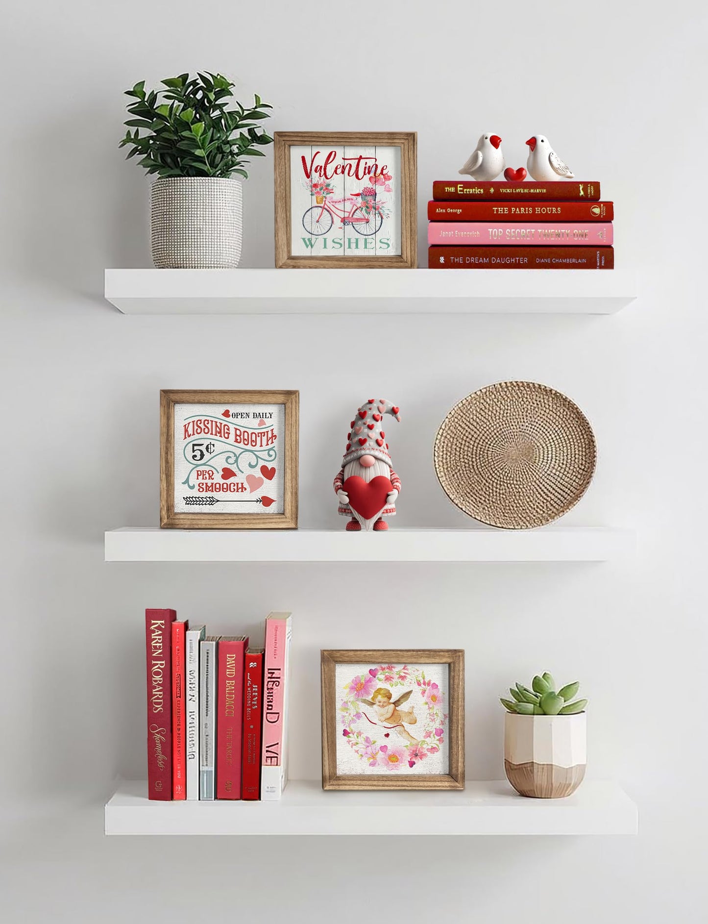 Set of 3 Rustic Wood Frames for Tiered Tray Decor - 36 Interchangeable Seasonal Home Signs for Valentines, St Patrick's Day, All Seasons, 7x7 in