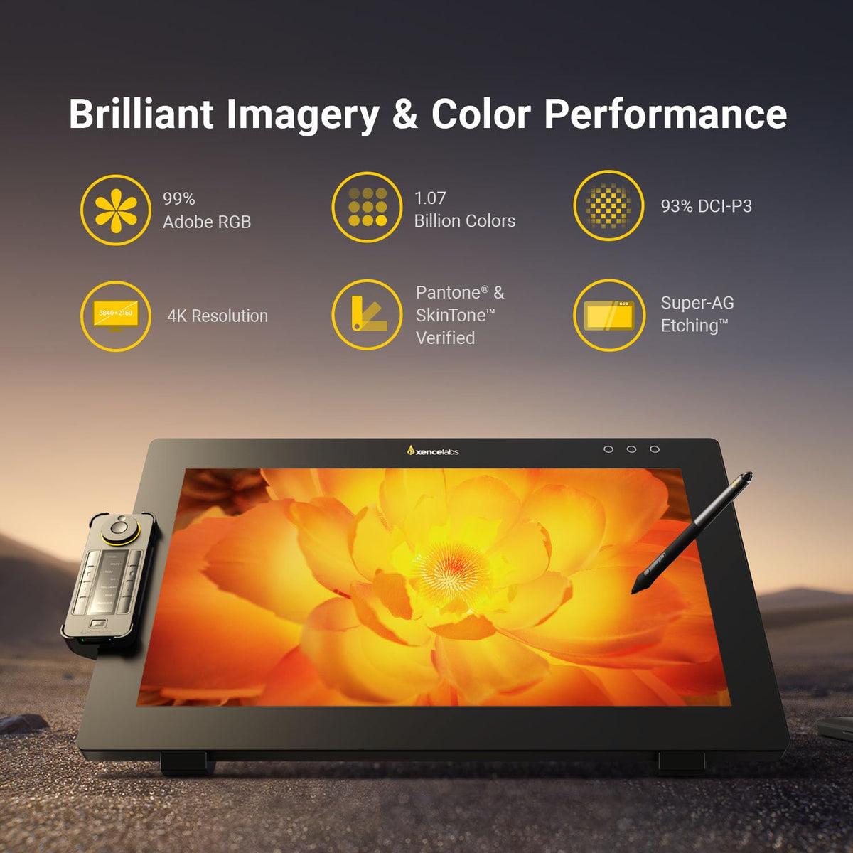 Xencelabs Pen Display 24, Drawing Tablet with 4K Screen Monitor, 99% Adobe RGB Graphic Drawing Display with 40 Customizable Quick Keys, 2 Battery-Free Pens, 8192 Levels Pressure for Win/Mac/Linux