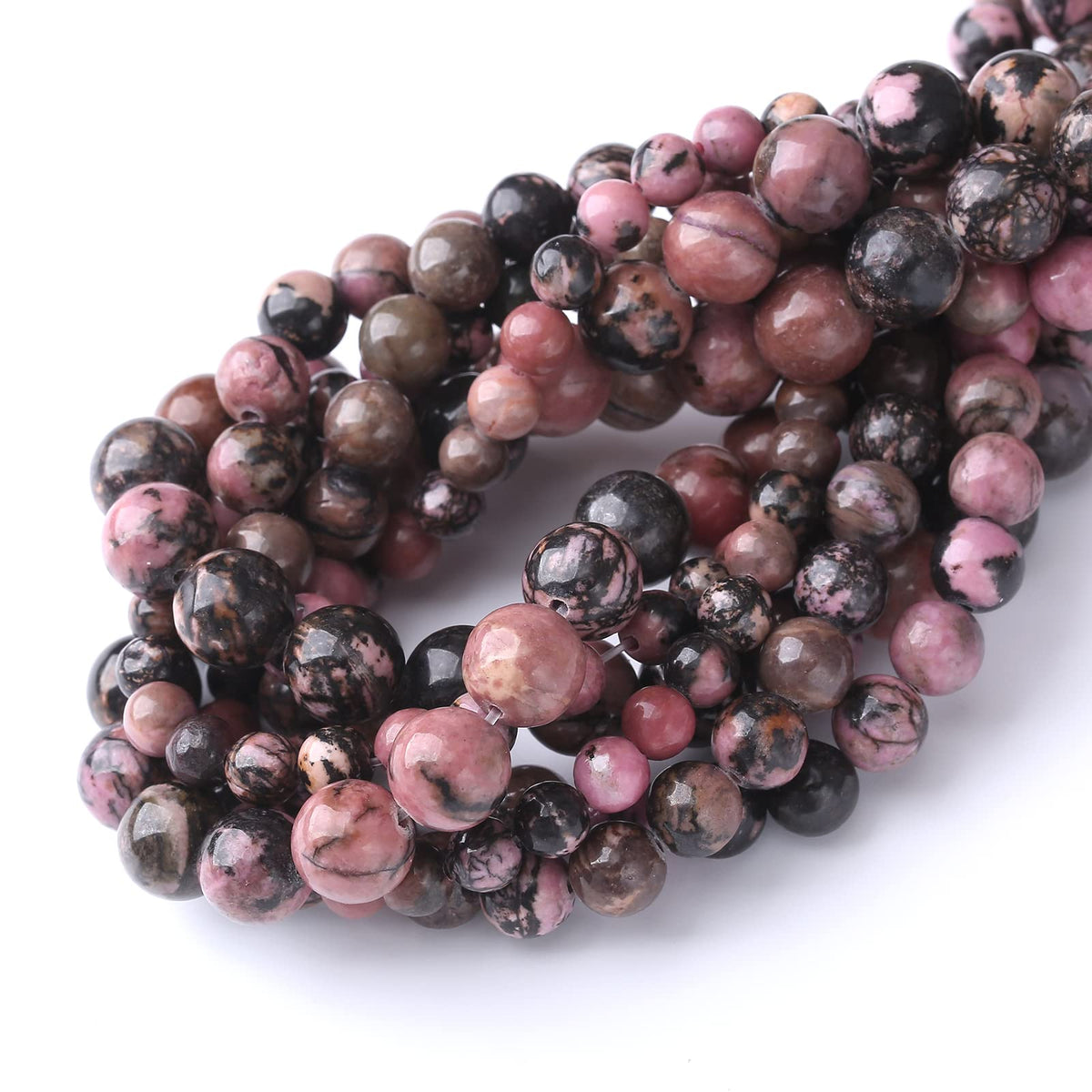 32PCS 12MM Natural Black Line Rhodochrosite Stone Beads Energy Healing Beads for DIY Jewelry Bracelet Necklace Making for Jewelry Making15Inch