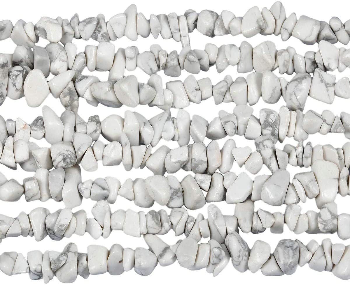 HAAMIIQII 5-8mm Natural White Howlite Chips Beads Hole Drilled Irregular Chip Stone Healing Crystal Rock Semi Precious Gemstone Loose Beads for Jewelry Making DIY Art Crafts Strand 32 Inch