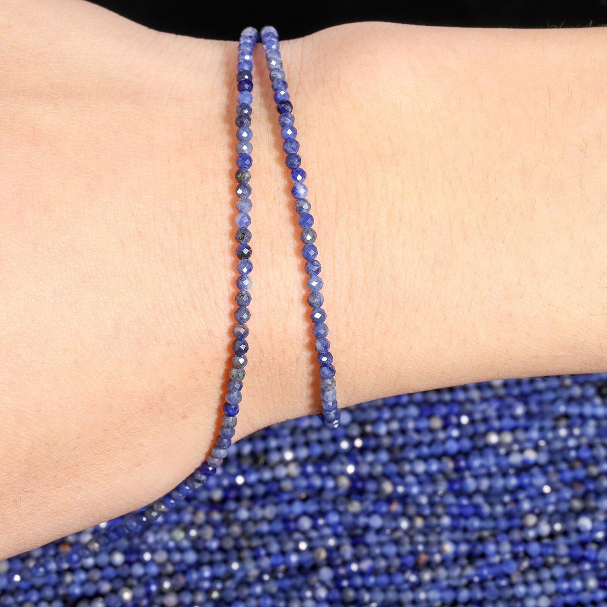 Song Xi 180pcs 2mm Natural Old Blue Sodalite Gemstone Beads Faceted Round Loose Stone Beads for Jewelry Making