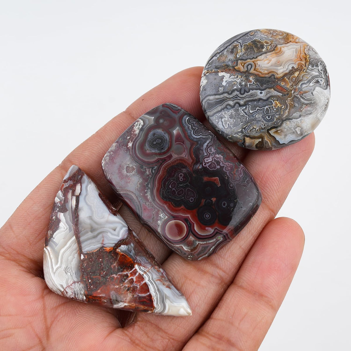 ColouredRocks (3pcs. (25-35MM.) BIG CRAZY LACE AGATE, Mix Shape, Natural Cabochon Crystals, Loose Gemstone, Wholesale Polished Supply, Jewelry Making, DIY Craft, Gem Collection