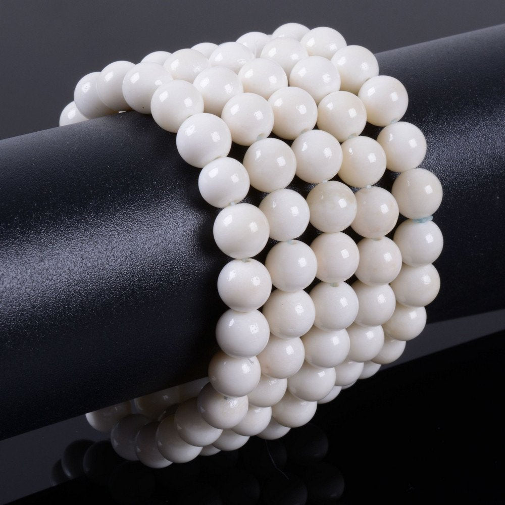 Justinstones Natural Buffalo Bone Gemstone 8mm Round Beads Stretch Bracelet 7 Inch Unisex