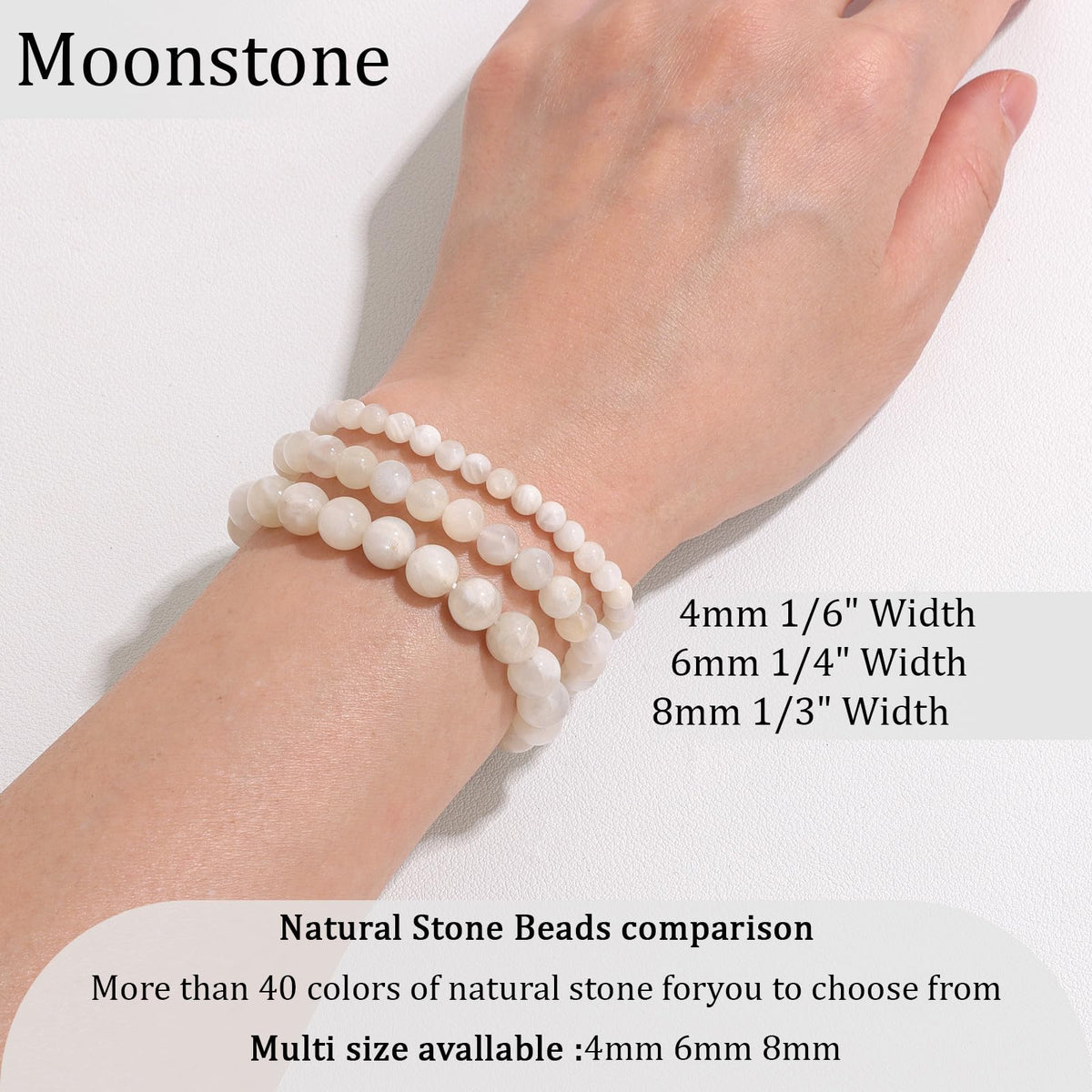 Vinswet Healing Crystal Bracelets for Women Men 8mm Moonstone Natural Stone Beaded Stretch Bracelet Handmade Gemstone Reiki Spiritual Jewelry Gifts