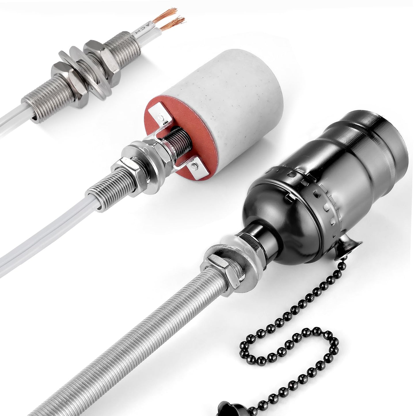 Stainless Steel Lamp Pipe,Lamp Repair Hardware Assortment,SS304 Lamp Assembly Hardware Including 10" Nipples,Washers & Locknuts.Threaded Lamp Rod for Outdoor Lamps (304 Stainess Steel)