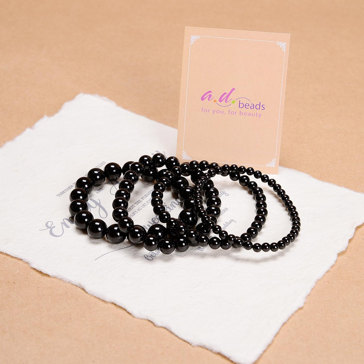 AD Beads Handmade Gemstone Stretch Elastic Bracelet Crystal Healing Reiki Nature's Beauty and Spiritual Essence Unisex (4mm, Black Tourmaline (Best Protection))
