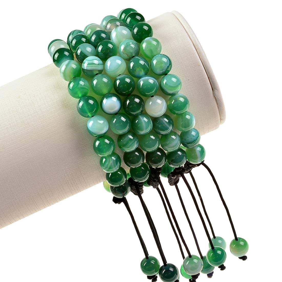 MASSIVE BEADS Natural Healing Power Gemstone Crystal Beads Unisex Adjustable Macrame Bracelets 6mm (Agate Green, 6mm)