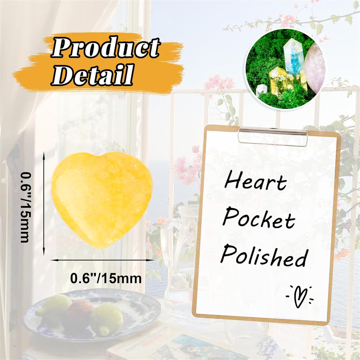 YATOJUZI 20PCS Citrine Heart Stone Natural Healing Crystals Love Crystal Heart Bulk Wholesale Polished Stones Cute Pocket Gemstones Reiki Energy Gifts for Women