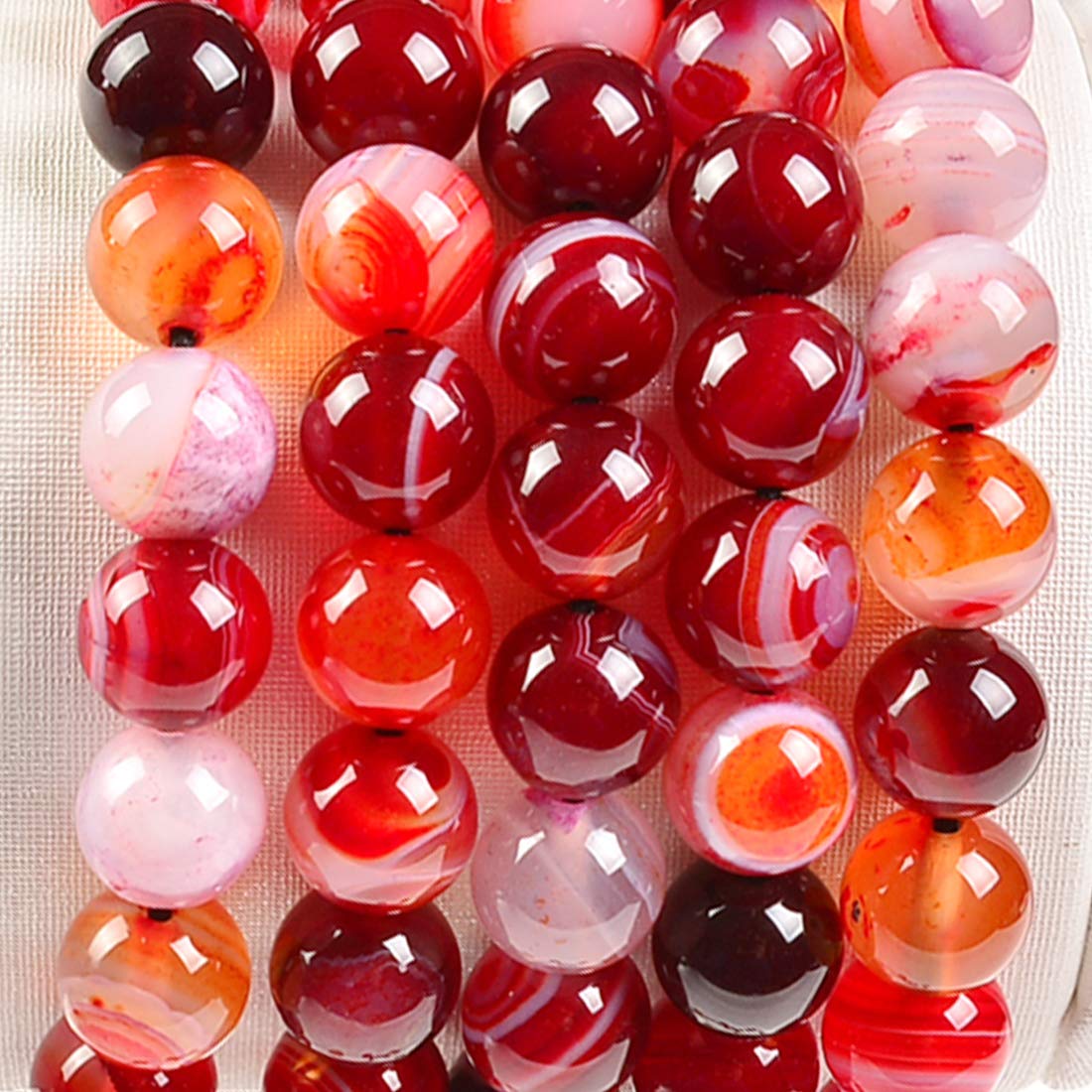 MASSIVE BEADS Natural Healing Power Gemstone Crystal Beads Unisex Adjustable Macrame Bracelets 6mm (Agate Red, 6mm)