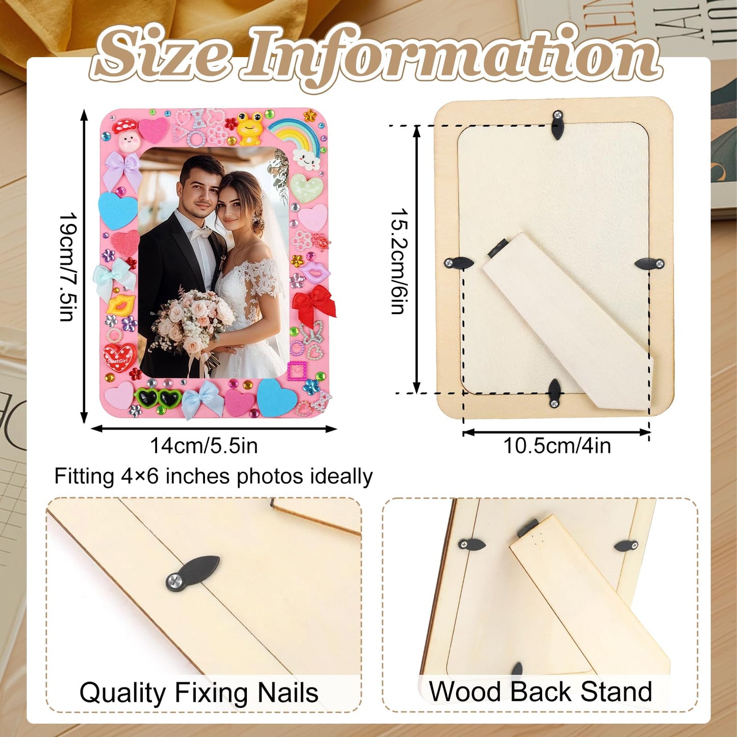 Picture Frame Painting Craft Kit,24 Pack Unfinished Wooden Picture Frames 4 x 6 Inch with Pearl Resin Diamond and Foam Stickers for DIY Paint and Decorate Craft Birthday Wedding Gifts