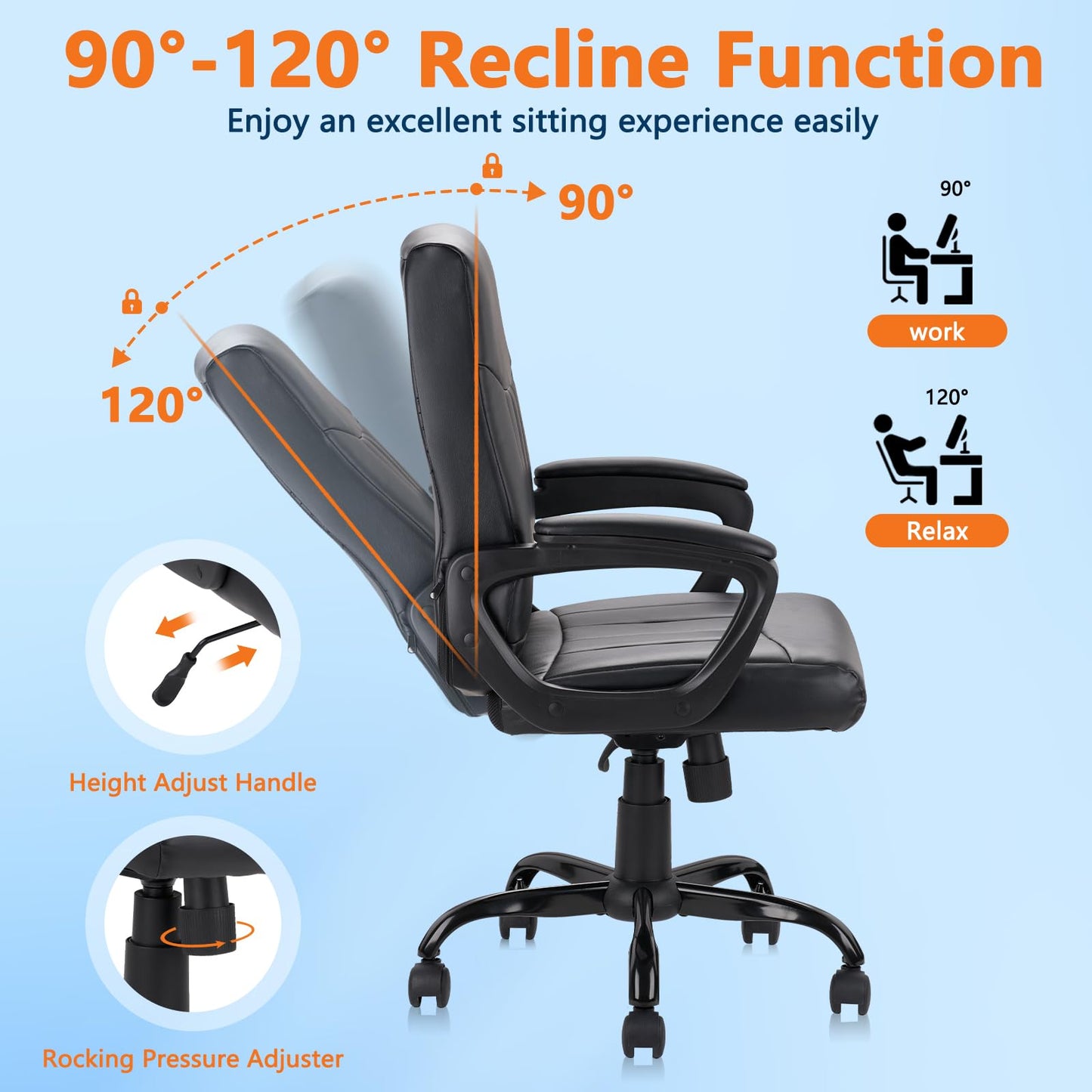 CLATINA Leather Ergonomic Office Chair with Lumbar Support and Padded Armrestes, Swivel Rolling Executive Mid Back Computer Task Desk Chair for Home, Conference, Waiting Room, Black, 4 Pack