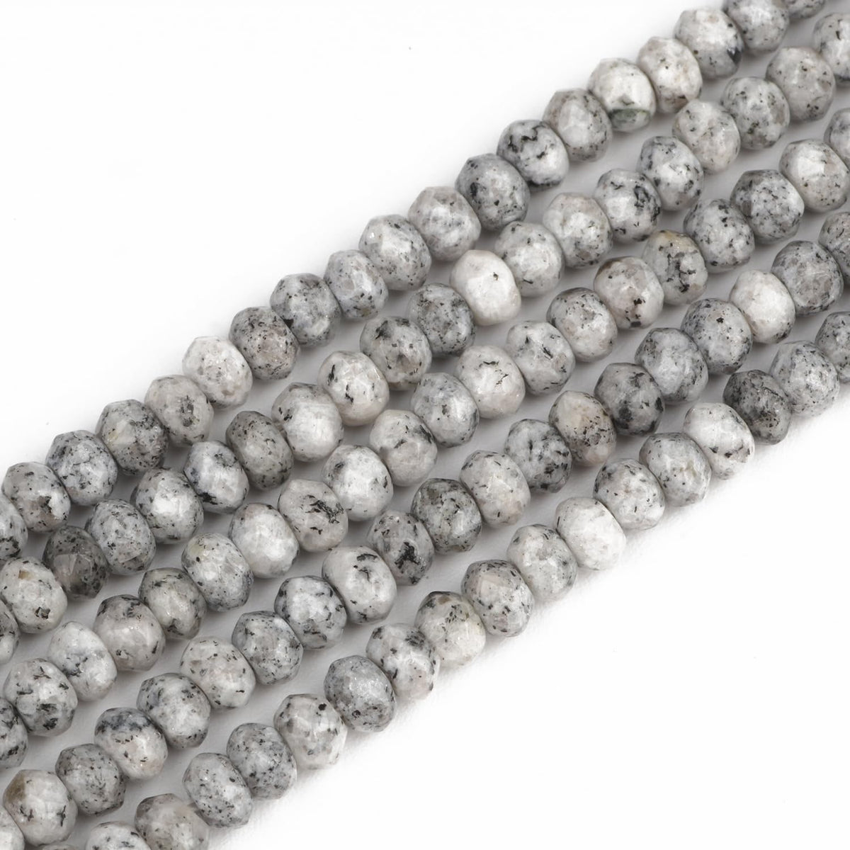 2 String 220PCS 3x5mm Natural Grey Color Speckled Beads for Jewelry Making, Songxi Facted Loose Gemstone Beads for DIY Bracelet Necklace Making Supplies with Energy Healing Chakra Power