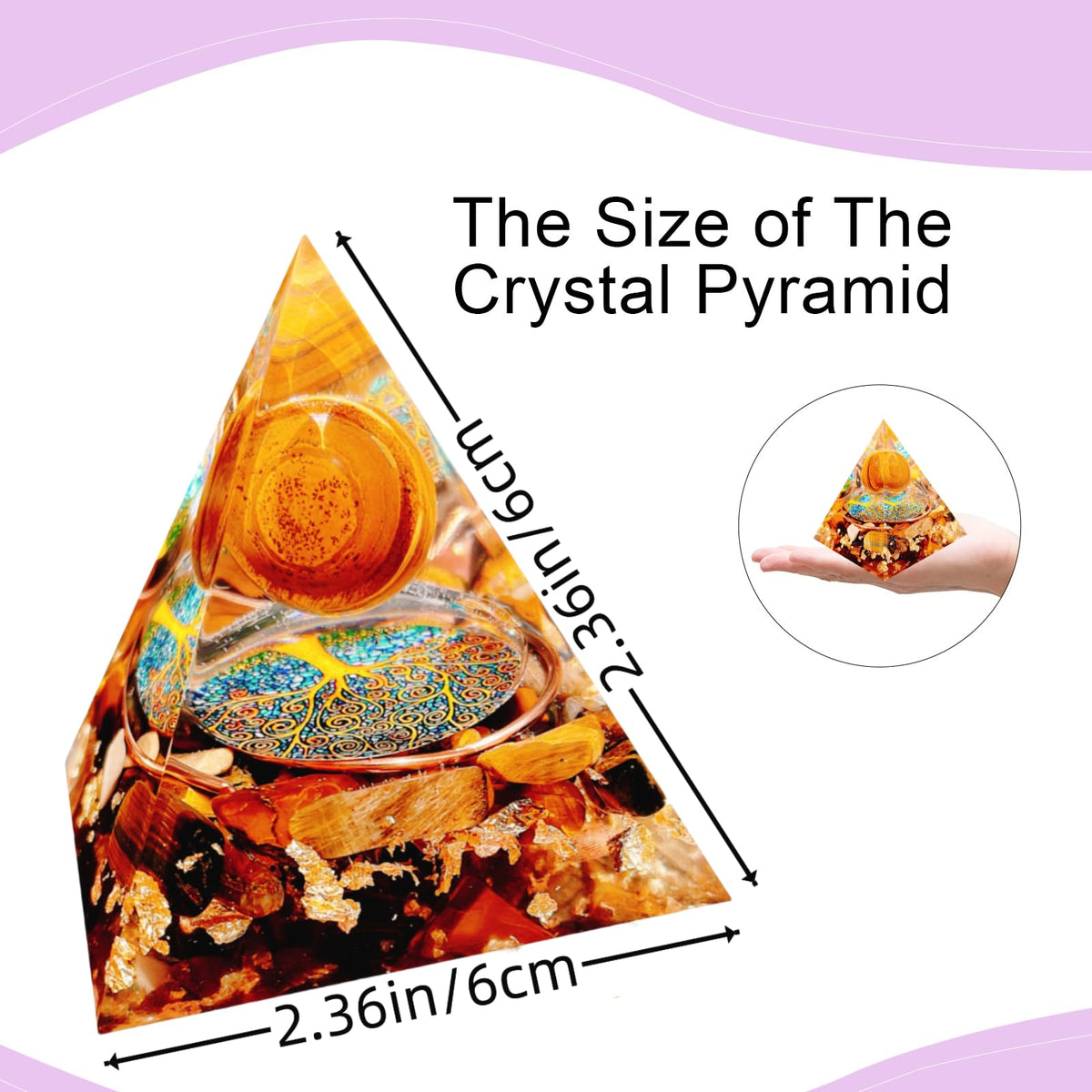 Saefheled Orgone Pyramid Energy Generator, Natural Tiger's Eye Stone Orgonite Crystal Healing Pyramids for Reduce Stress Chakra Reiki Healing Meditation Attracts Lucky and Success, Wealth Health (6cm)