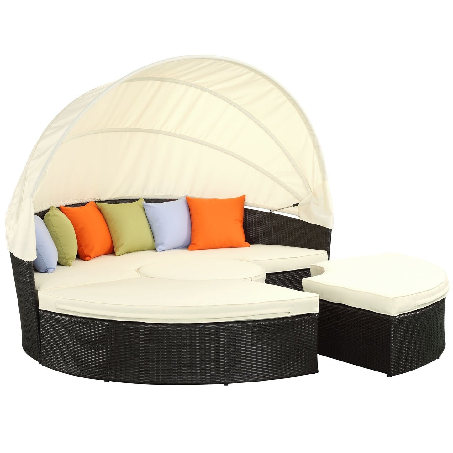 Modway Quest Wicker Rattan Outdoor Patio Canopy Sectional Daybed in Espresso White