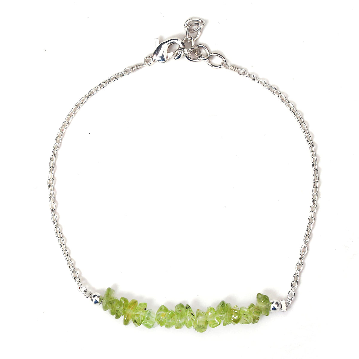 Gempires Natural Gemstone Chip Bar Bracelet for Women, Crystal Healing Bracelet, Multiple Gemstone Options, Adjustable Yellow Gold Plated Chain (7” + 1” Extender), Dainty Stackable Jewelry Gift for Her (Peridot)