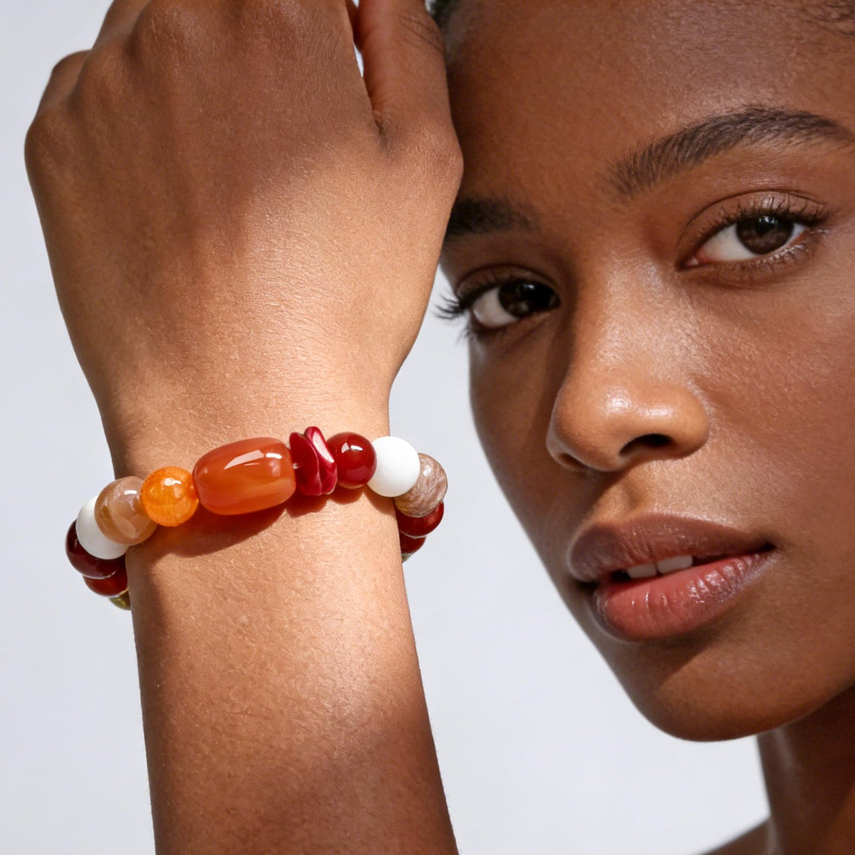 Boho Colorful Beaded Bracelets for Women, Handmade Stretchy Gemstone Bead Bracelet, Summer Women Beach Stackable Bead Bracelets Natural Healing Crystals Relax Stone Bracelets Unique Gifts for Mother (Red)