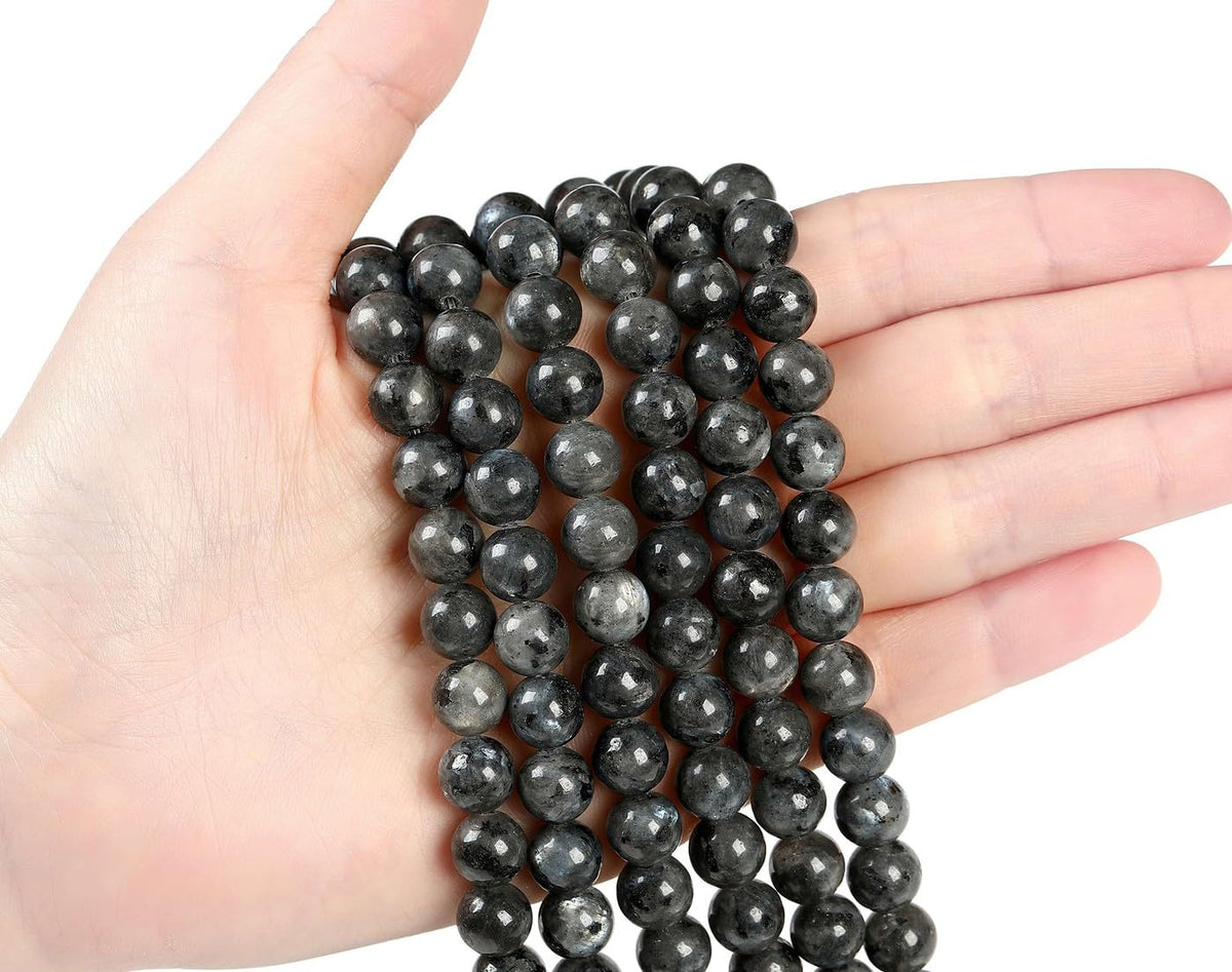 LAIDANLA Black Labradorite 8mm Natural Stone Beads Round Loose Gemstone Stone Beads for DIY Bracelet Necklace Earrings Jewelry Making Polishing Genuine Real Beading Crystal 96PCS 2 Strand 32"