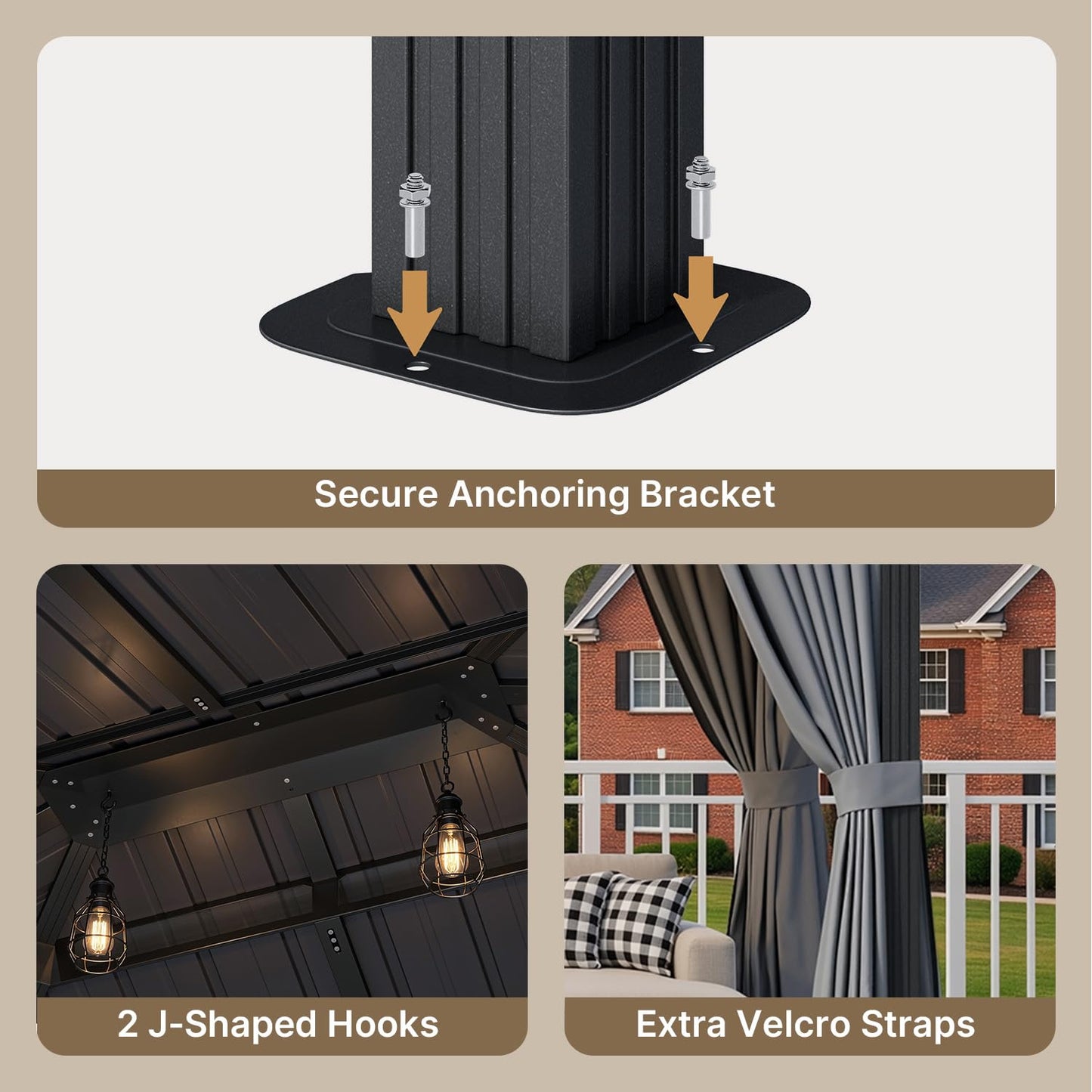 Ahomly 10'x12' Hardtop Gazebo, Aluminum Frame Metal Canopy with Double Roof, Outdoor Gazebo with Breathable Netting & Privacy Curtains, Pavilion for Patios for Backyard Deck Dark Grey