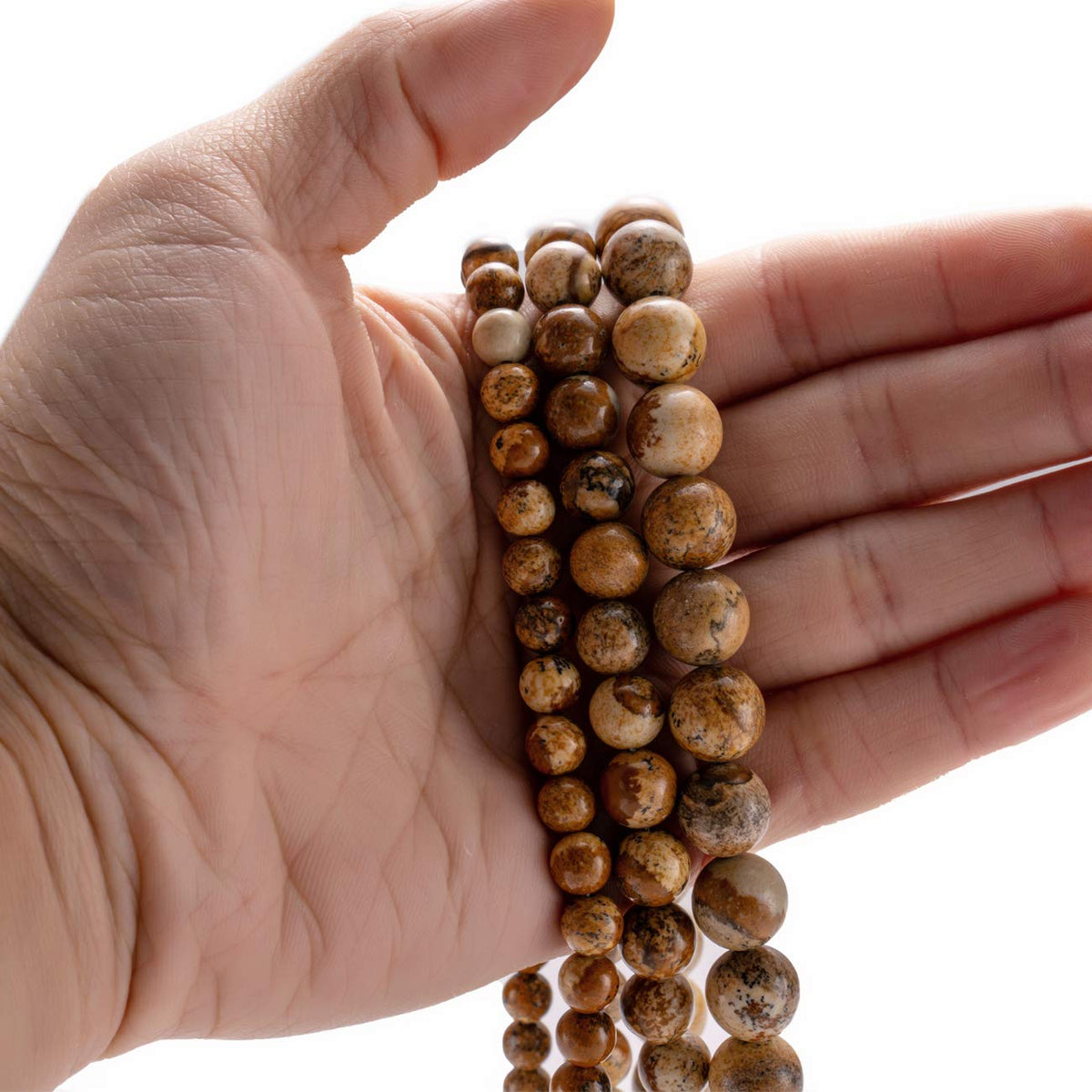 BEADIA Natural Brown Picture Jasper Stone Round Loose Semi Gemstone Beads for Jewelry Making 10MM 38PCS