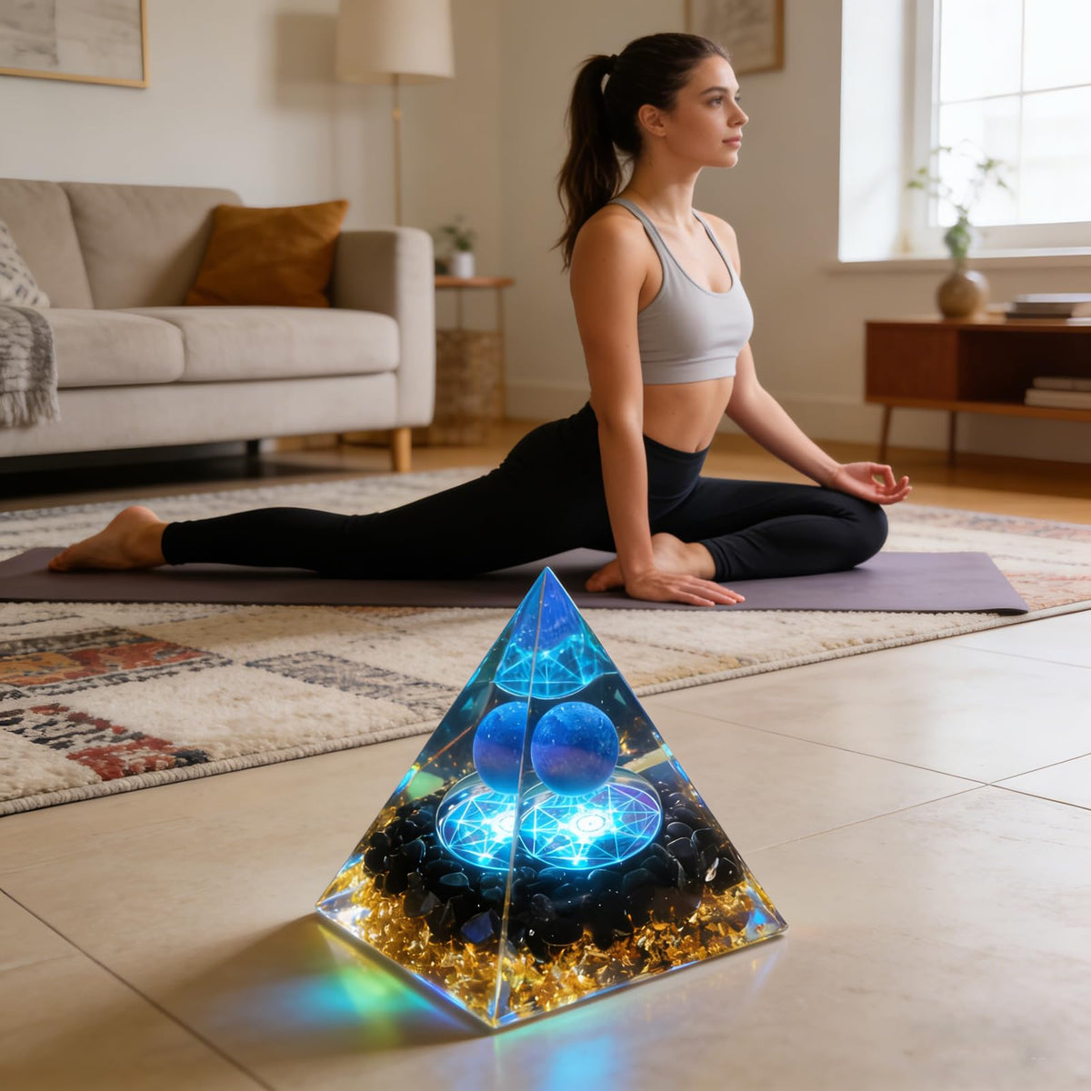 Orgone Pyramid, Small Healing Crystal Pyramid Porstive Energy Generator, for Reduce Stress, Balance Chakra, Meditation, Attract Luck, Accumulate Wealth&Health (Blue)