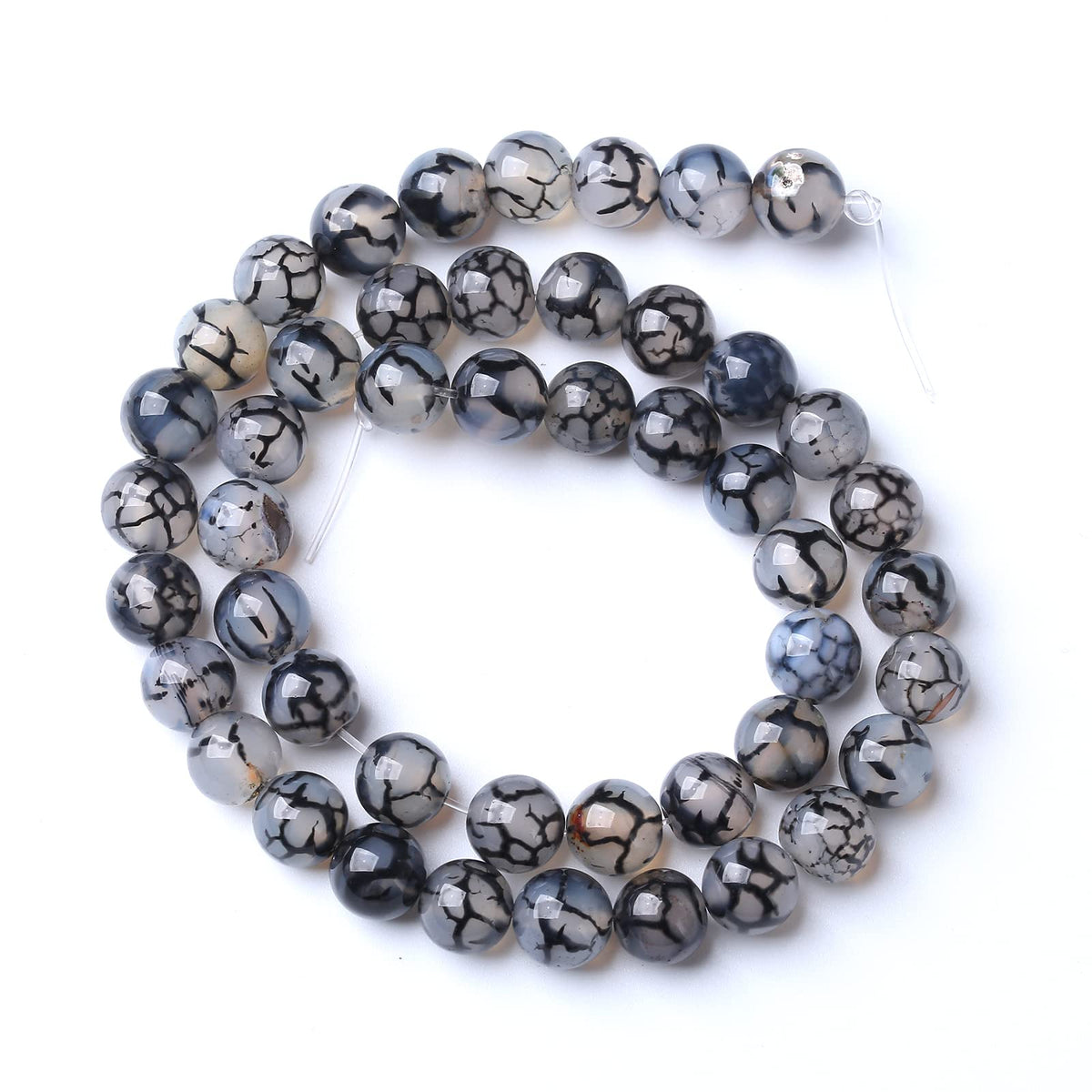 10mm 36pcs Natural Black Dragon Vein Agate Stone Beads for Jewelry Making DIY Bracelet Necklace Accessories 15" Energy Healing Power Stone Beads (Black Dragon Vein Agate, 10mm)