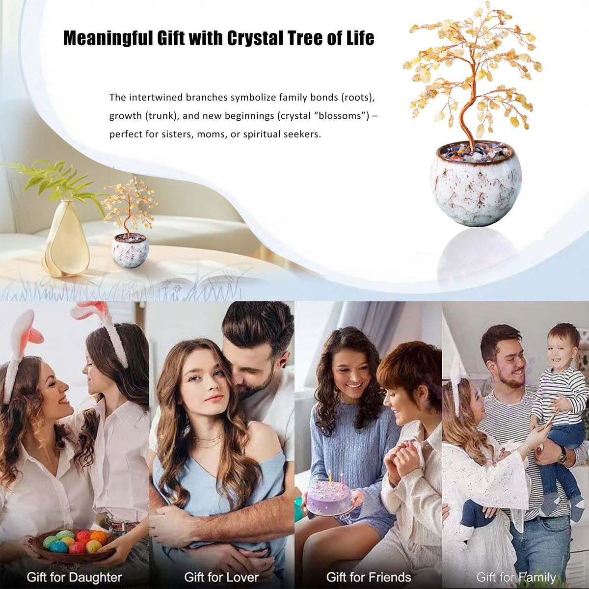Runyangshi Citrine Crystal Tree of Life - 8" Large Natural Chakra Healing Crystal Tree, Bringing Money, Good Luck, Positive Energy for Home Decor, Feng Shui Gifts, Office Desk Ornament