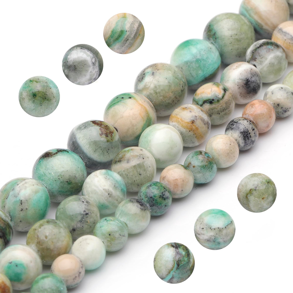 Youngbling Natural Gemstone Beads for Jewelry Making,6mm Green Stripe Stone Polished Round Smooth Stone Beads for Bracelet Necklace 15 Inch(Green Stripe Stone,6mm)