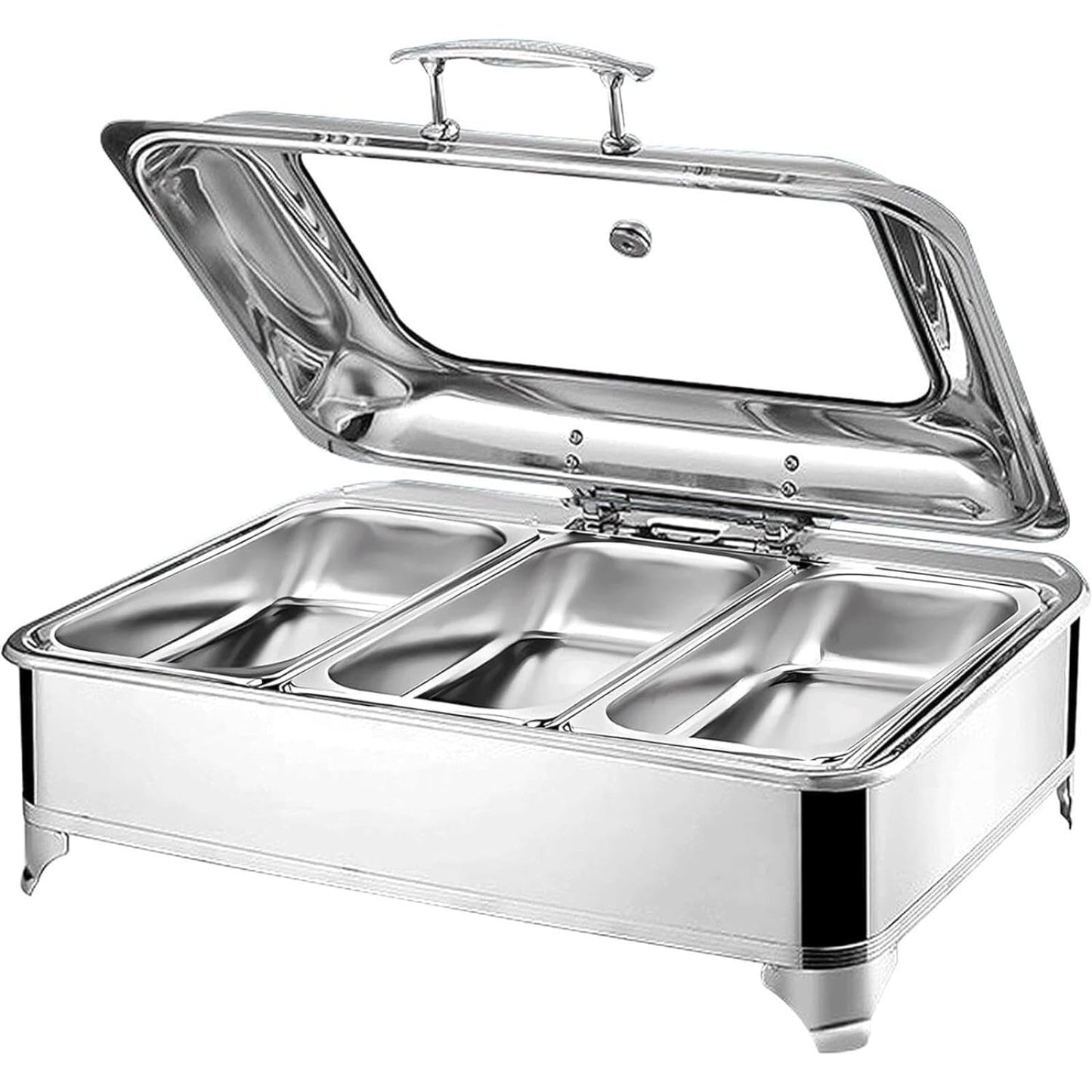 Stainless Steel Electric Chafing Dish with Clear Lid, Commercial Grade Food Warmer for Home Kitchen, Hotel, Banquet, Family Gatherings, Party Serving Tray