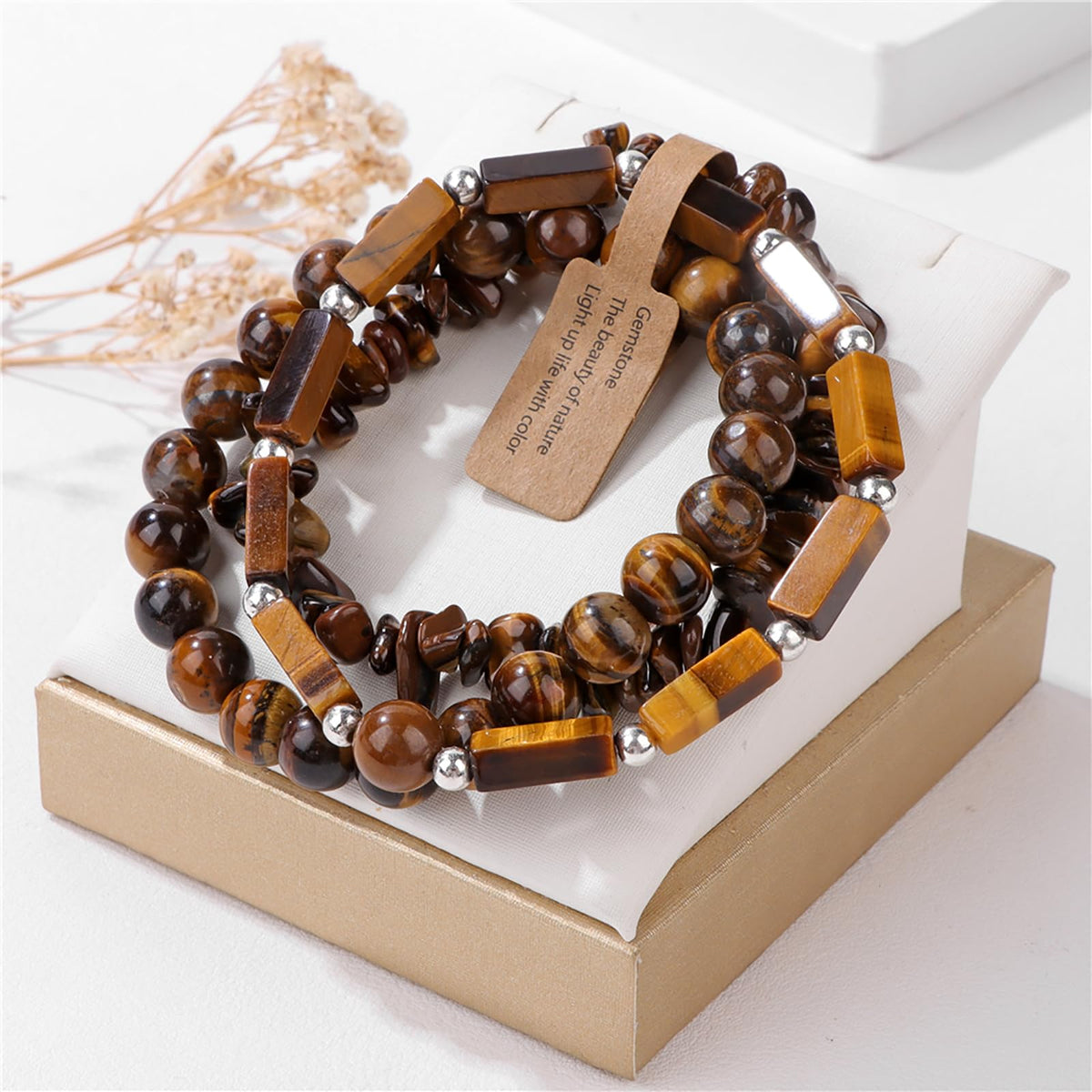 IVY TAILI 3Pcs Tiger Eye Bracelet for Men 8mm Gemstone Bracelet Natural Stone Beaded Bracelets Handmade Stretch Crystal Bracelets Christmas Gifts for Women Girls