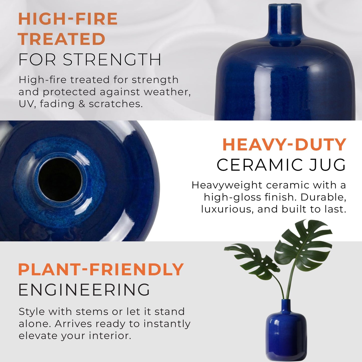 Emissary - Round Jug Vase, Blue 13x18 H