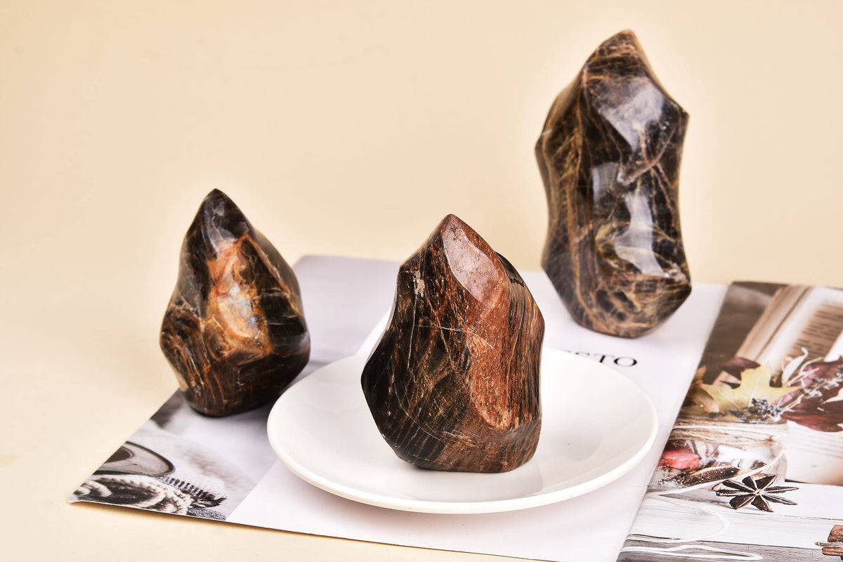 Black Moonstone Flame Shaped Towers Large Healing Crystal Stone Home Decor 1.5-2.2LBS