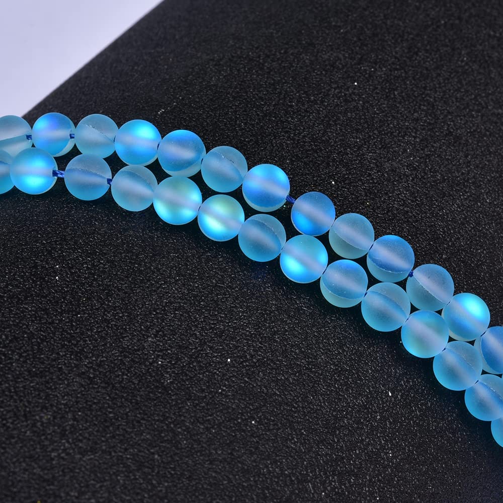Asingeloo 38PCS 10mm Natural Sky Blue Mystic Aura Quartz Gemstone Beads Frosted Matte Titanium Round Loose Spacer Beads 15 inch Full Strand Crystal Healing Power Quartz