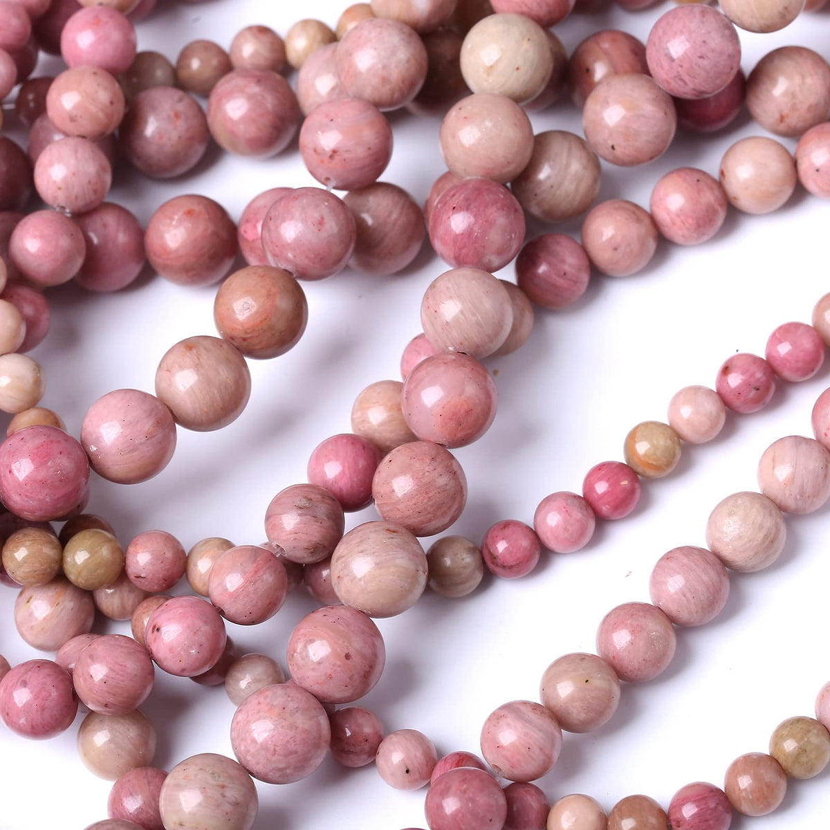 32PCS 12MM Natural Rhodonite Beads Round Loose Stone Beads for Jewelry Making DIY Energy Stone Healing Power Bracelet 15"