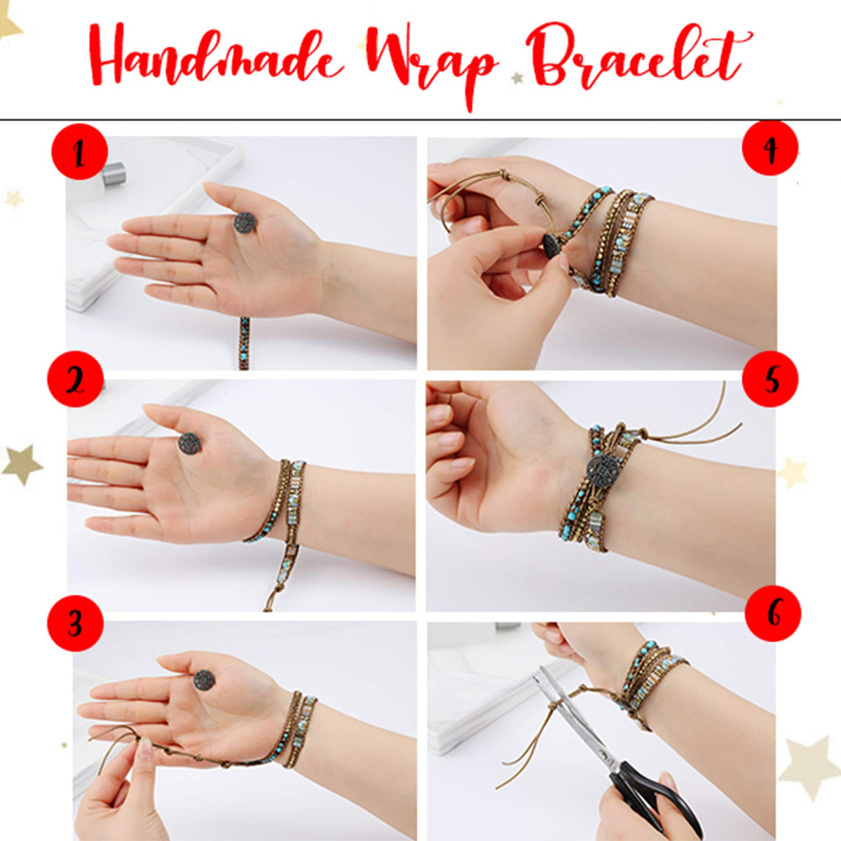Plumiss Handmade Leather Wrap Natural Amazonite Druzy Bead Crystal Stone Bracelets for Women