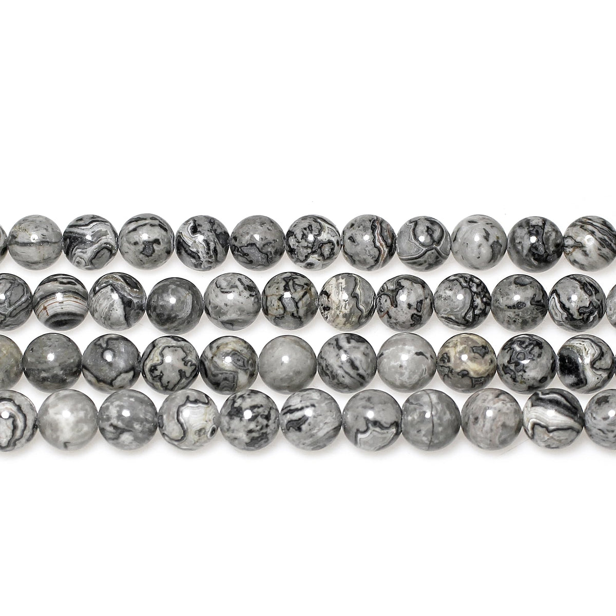 MJDCB AAA Natural Map Stone Beads Gray Picasso Stone Beads for DIY Bracelet Making 15" (6mm)