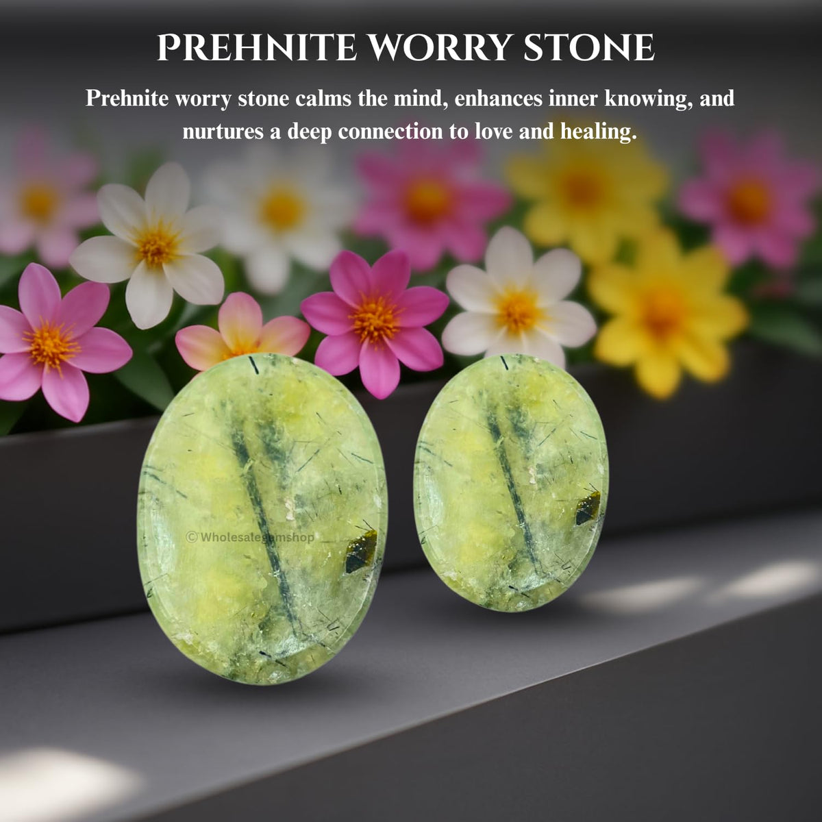 GEMSCITE Prehnite Epidote Thumb Worry Stones Metaphysical Gemstone Crystal Healing Reiki Men Women Gift FENG Shui Positive Energy Love Wellness Palm Stones Wicca Powerful