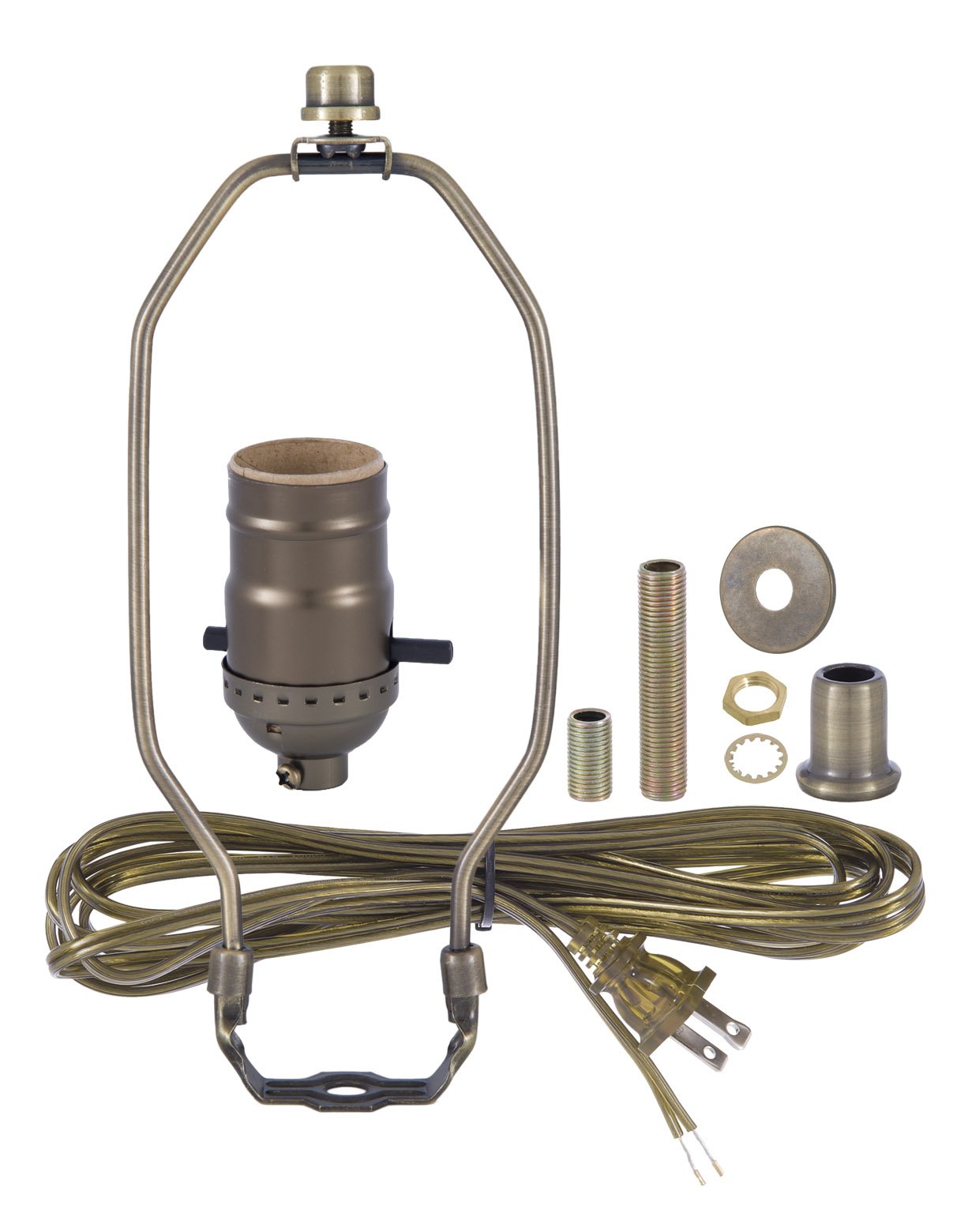 B&P Lamp® Antique Brass Finish Table Lamp Wiring Kit with a 7 Inch Harp and Push-Thru Socket