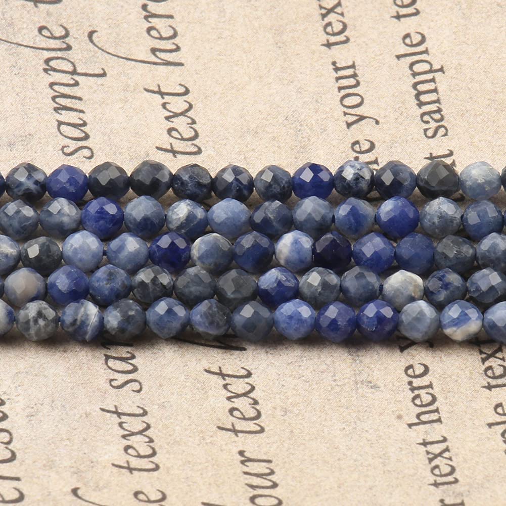 Song Xi 180pcs 2mm Natural Old Blue Sodalite Gemstone Beads Faceted Round Loose Stone Beads for Jewelry Making