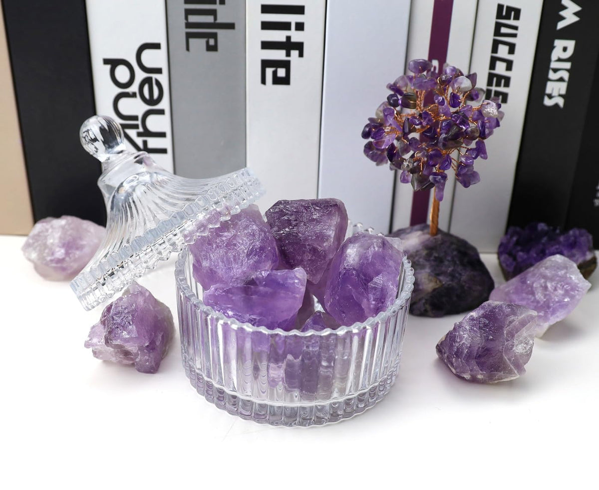 QINJIEJIE Amethyst Crystals Raw Stones Natural Rough Gemstones Rocks Bulk Large 0.8-1.2" Gems Reiki Light Purple Fountain Rock for Tumbling Cabbing Polishing Wire Wrapping Wicca Decoration 0.9 lbs