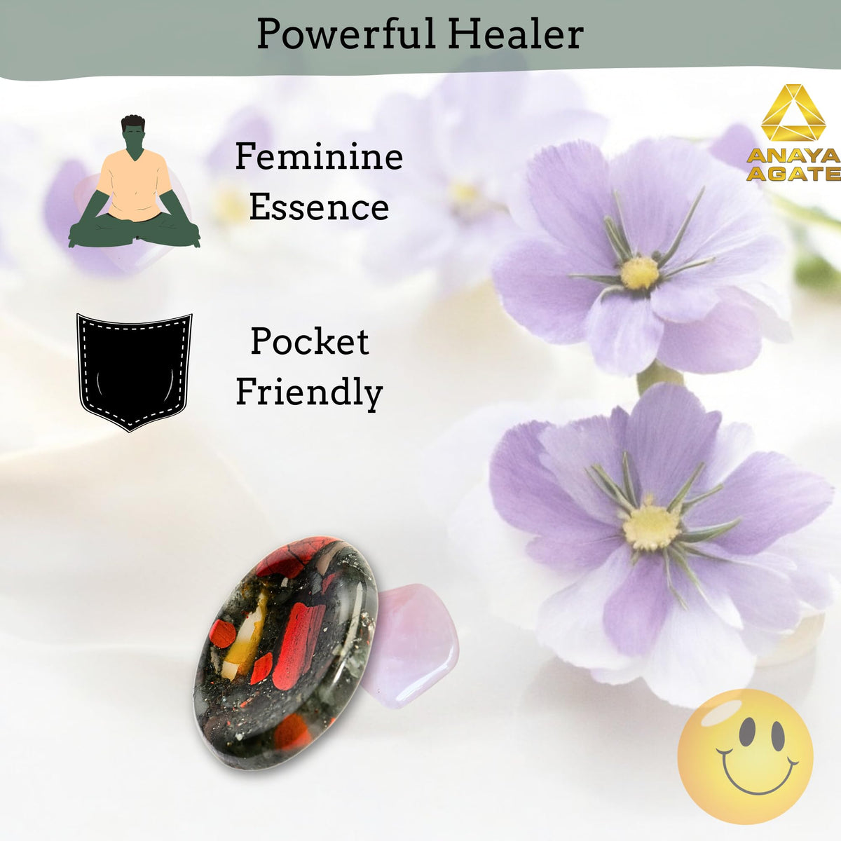 Anaya Agate African Bloodstone Worry Stones Certified Crystal Thumb Worry Stone for Anguish, Relaxing and Soothing Balance Stones for Meditation Stress Relief Crystals and Healing Stones for Men Women